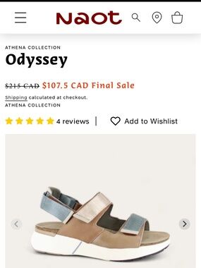 Naot Women's Odyssey sandals size 37